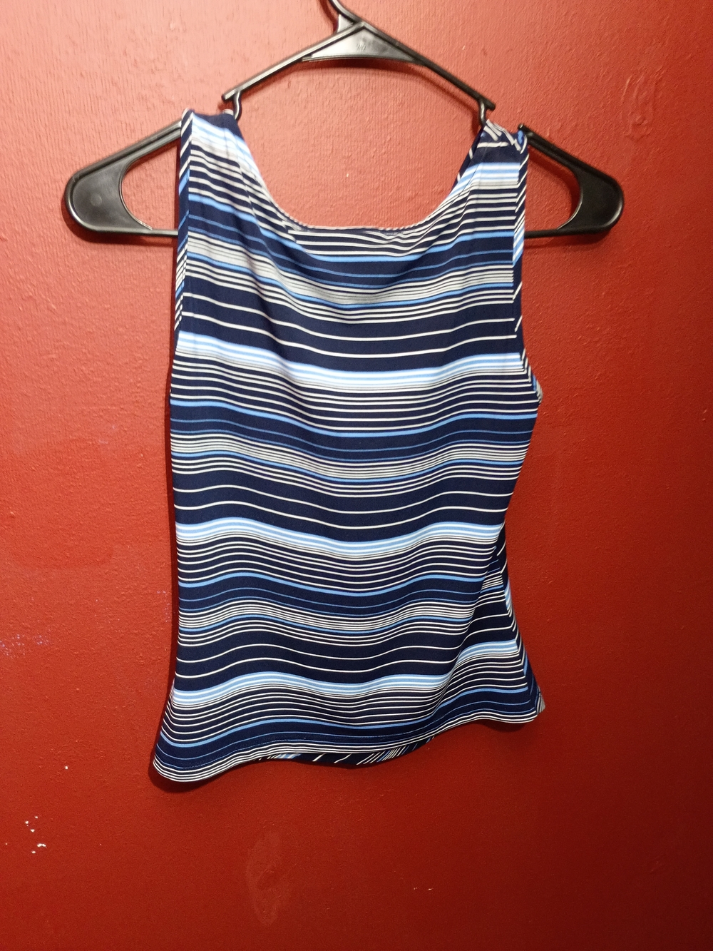 Sleeveless Navy Blue Striped Cowl Neck Tank Top - Picture 6 of 6